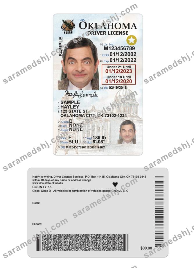 USA Oklahoma under 21 driving license 2020-present